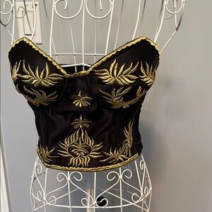 Elegant Black and Gold Embroidered Bustier